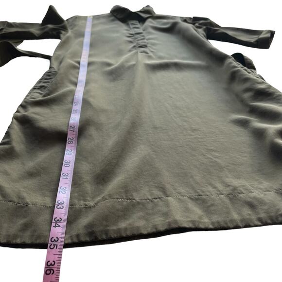 LOFT Olive Green Short Sleeve Button Front Collared Belted Shirtdress sz Small - Picture 9 of 9